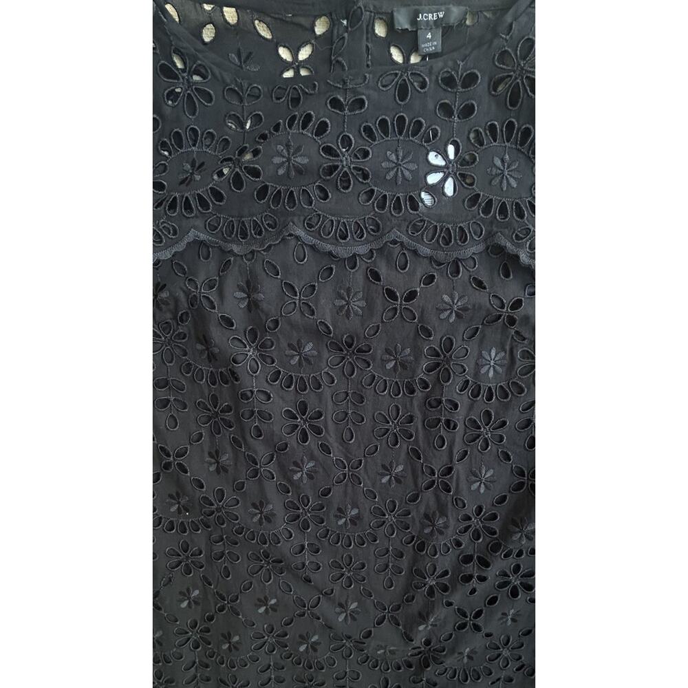 NWT J Crew Black Embroidered Shift Dress Sz 4 Eyelet Bell Sleeve Scalloped Lined - Picture 5 of 11
